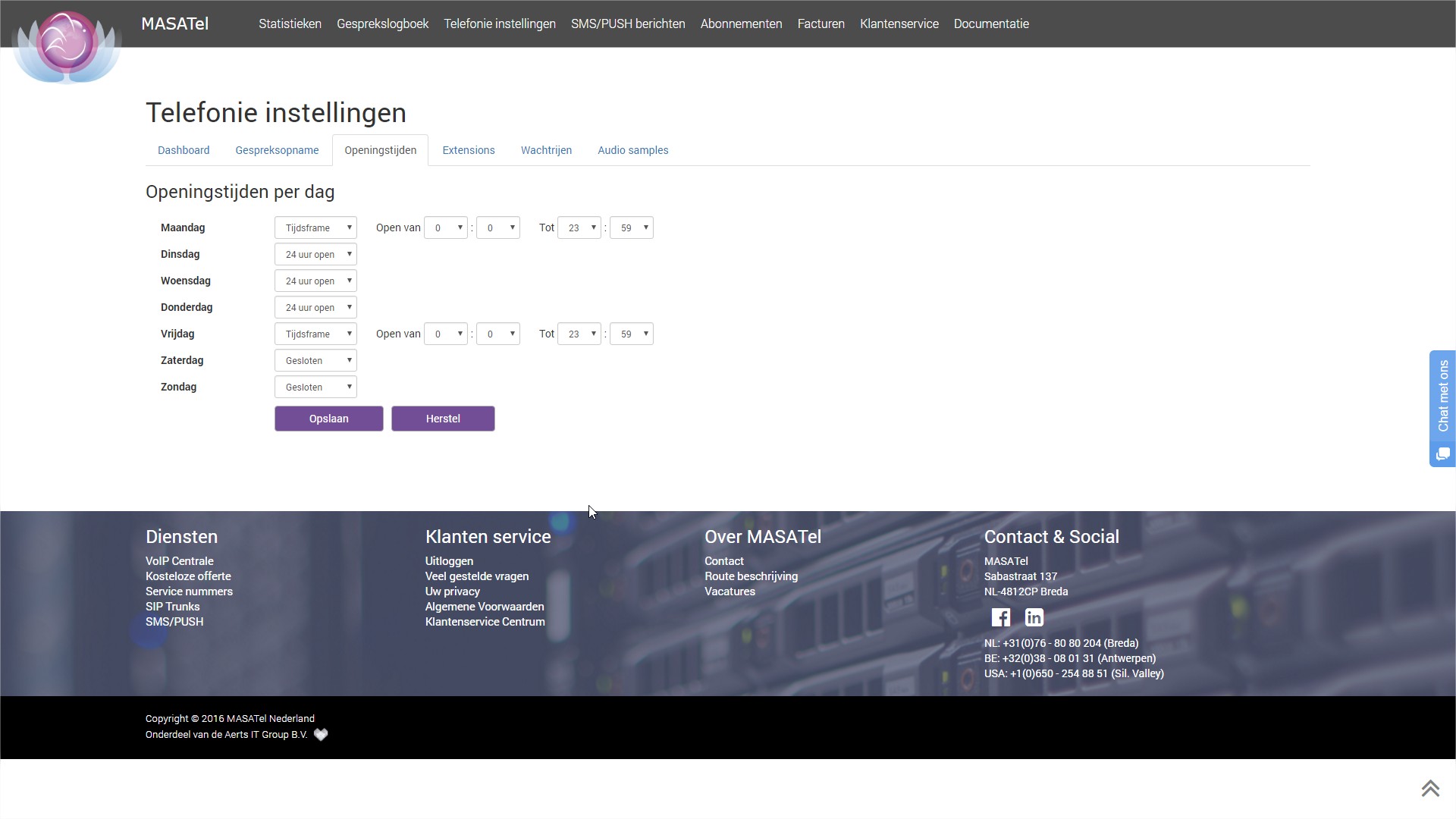 MASATel openingstijden